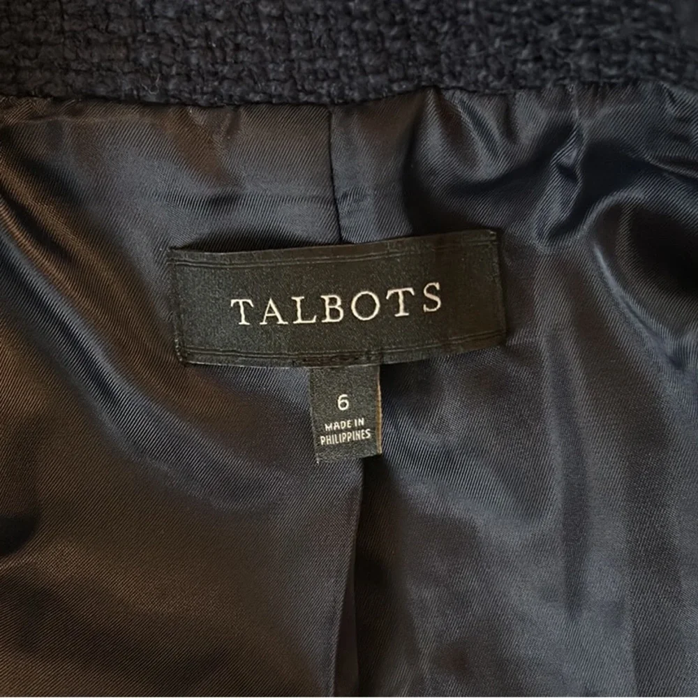 Talbots Navy Blue & White Tweed Gold Crested Button Blazer - 6 - Picture 12 of 14